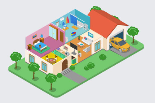 Vue isométrique 3D d'un pavillon - cylindres s'entrouvrant, pour une gestion sécurisée et confortable des accès.